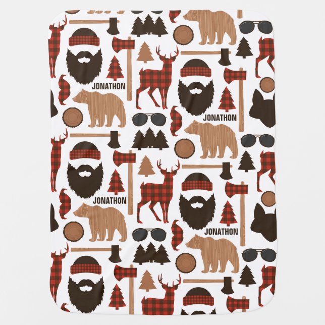 Lumberjack Pattern Baby Blanket Custom Name (Front)