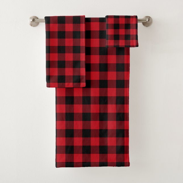 Lumberjack pattern Country red black towel set (Insitu)