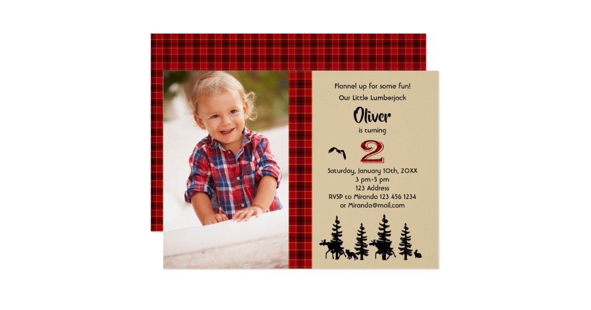 Lumberjack Photo 2nd Birthday Party Invitation Zazzle Com