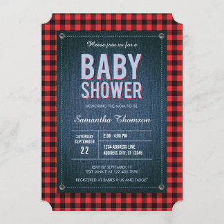 Lumberjack Plaid and Jean Baby Shower Invitation