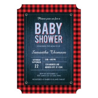 Lumberjack Plaid and Jean Baby Shower Invitation