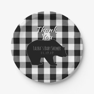 Lumberjack Plaid B&W   Woodland Boy Baby Shower Paper Plates