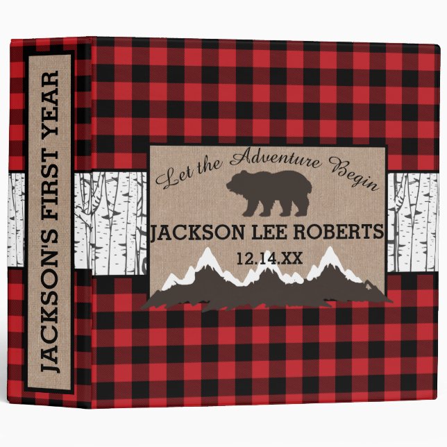 Lumberjack Plaid Baby's First Year Album 3 Ring Binder (Front/Spine)