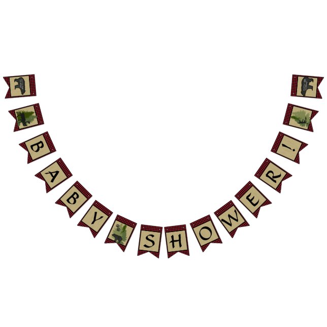 Lumberjack Plaid Bear Boy Baby Shower Party Decor Bunting Flags (All)