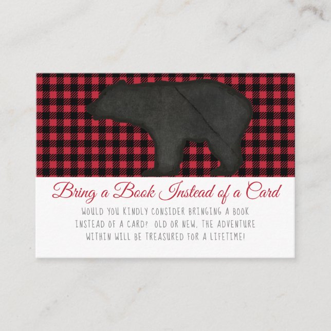 Lumberjack Plaid Bear Boy Shower Bring a Book Enclosure Card (Front)