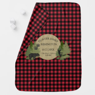 Lumberjack Plaid Bear Deer Red Black Baby Boy Blanket