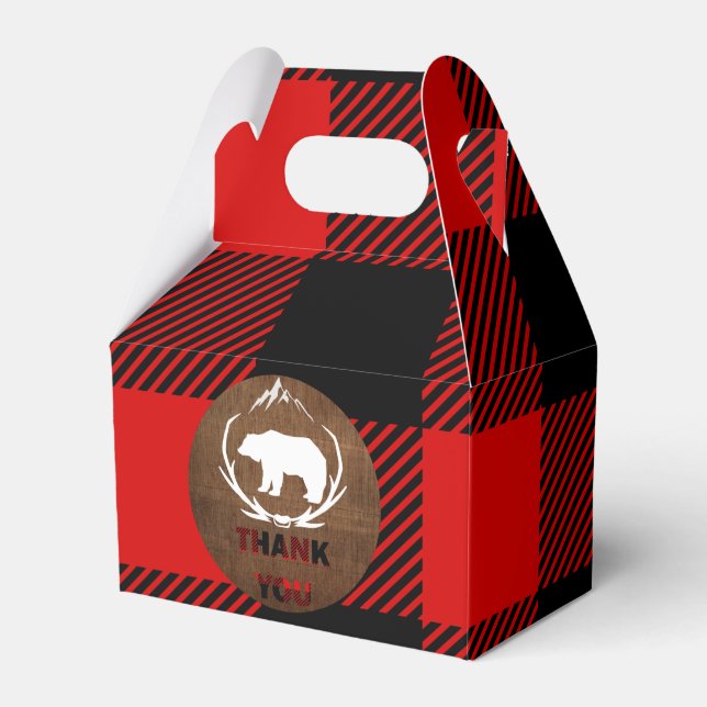 Lumberjack Plaid Birthday Thank you Favor Boxes (Front Side)