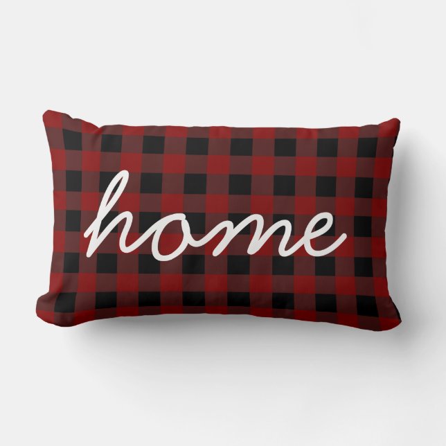 Lumberjack Plaid Buffalo Home Quote Red & Black Lumbar Pillow (Front)