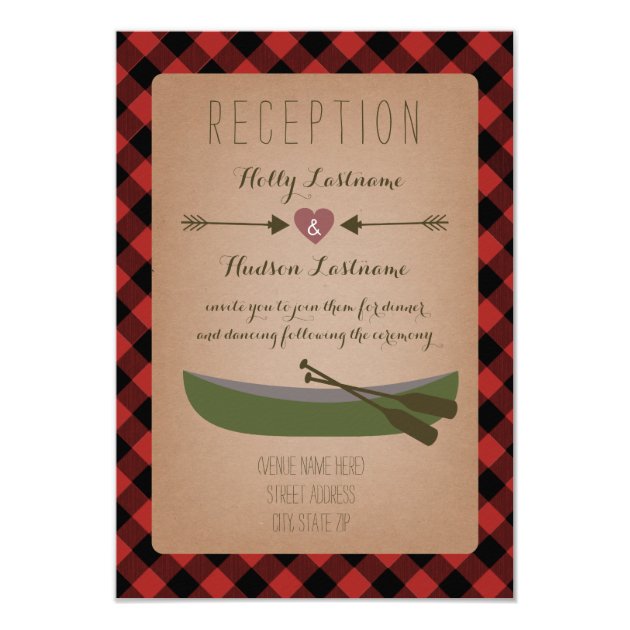 Lumberjack Plaid Canoe + Arrows Wedding Reception Card