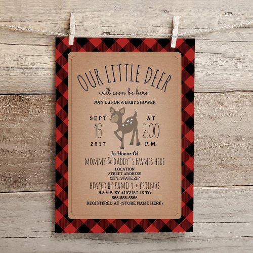 Lumberjack Plaid Deer Baby Shower Invitation