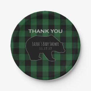 Lumberjack Plaid Green   Woodland Boy Baby Shower Paper Plates