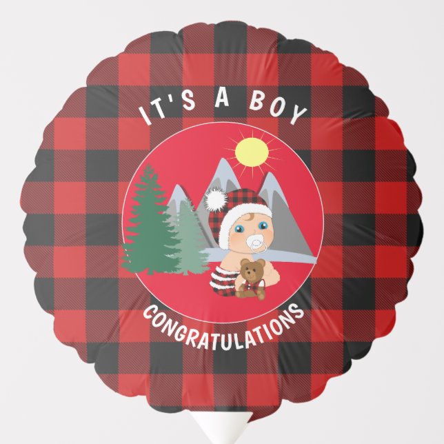 Lumberjack Plaid It's A Boy Congratulations Balloon (Front)