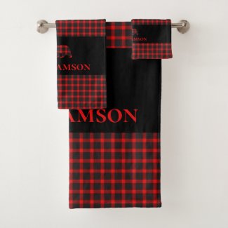 Lumberjack Plaid Monogram Bear | Red Black
