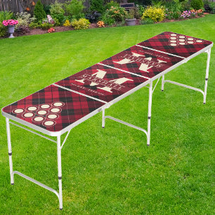 Lumberjack Plaid Monogram & Name Overlay Beer Pong Table