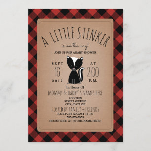 Lumberjack Plaid Skunk Baby Shower Invitation