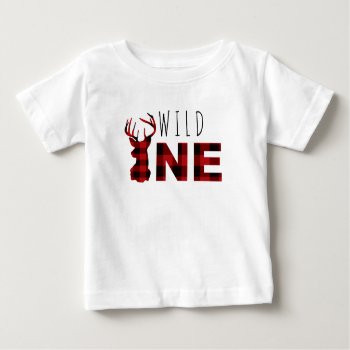 Lumberjack Plaid Wild One | First Birthday Baby T-shirt by RedefinedDesigns at Zazzle