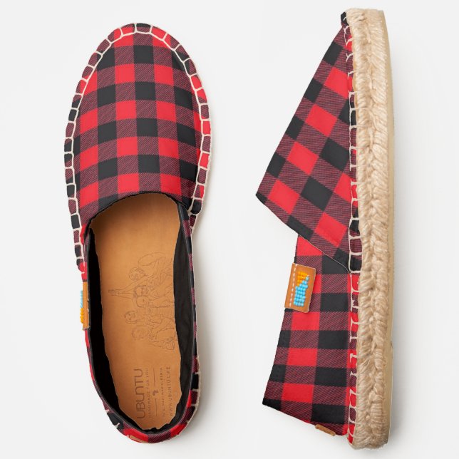Lumberjack Red and Black Buffalo Plaid Pattern Espadrilles (Side)