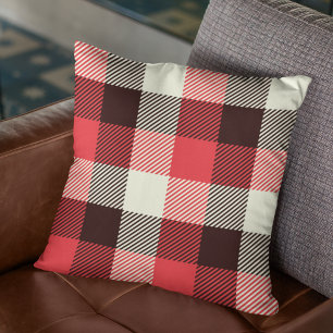 Lumberjack Red Black & White Woodsman Plaid Throw Pillow