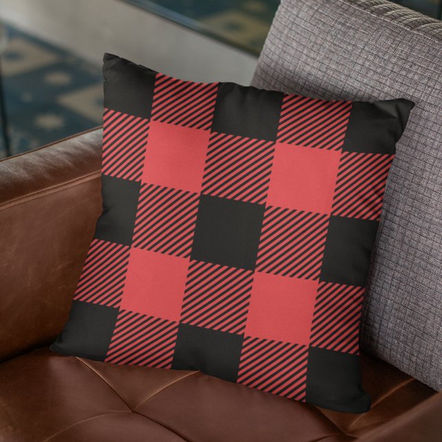Lumberjack Red & Black Woodsman Tartan Plaid Throw Pillow (Creator Uploaded)