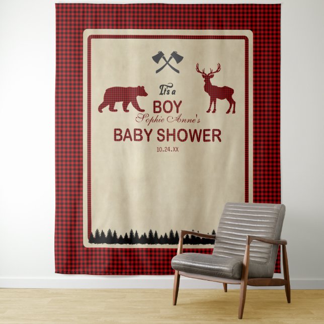 Lumberjack Red Buffalo Baby Shower Backdrop (In Situ)