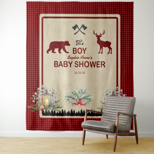 Lumberjack Red Buffalo Baby Shower Backdrop (In Situ)