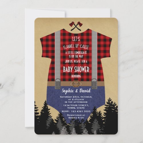 Lumberjack Red Buffalo Baby Suit Baby Shower Invitation