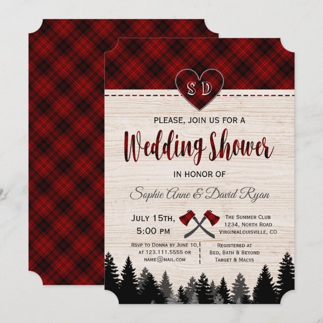 Lumberjack Red Buffalo Barn Wedding Couple Shower Invitation (Front/Back)