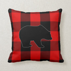 Lumberjack Red Buffalo Check Bear Silhouette Throw Pillow