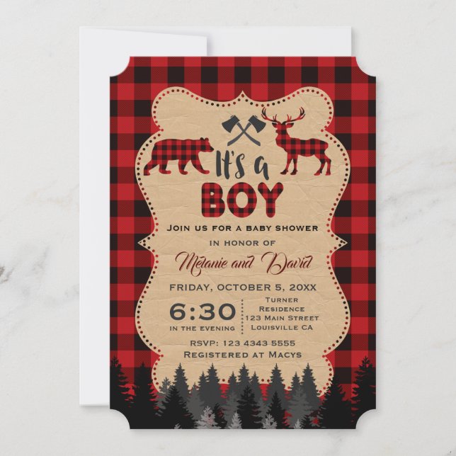 Lumberjack Red Buffalo Little Boy Baby Shower Invitation (Front)