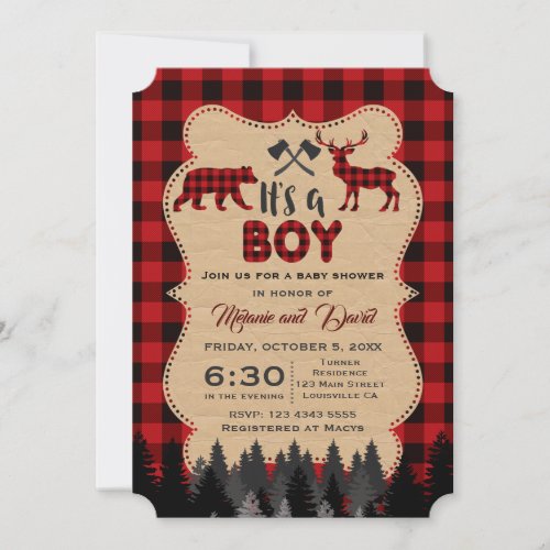 Lumberjack Red Buffalo Little Boy Baby Shower Invitation