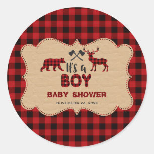 Lumberjack Red Buffalo Little Hunter Baby Shower Classic Round Sticker