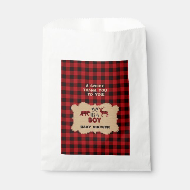 Lumberjack Red Buffalo Little Hunter Baby Shower Favor Bag (Front)