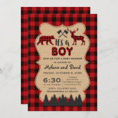 Lumberjack Red Buffalo Little Hunter Baby Shower Invitation (Front/Back)
