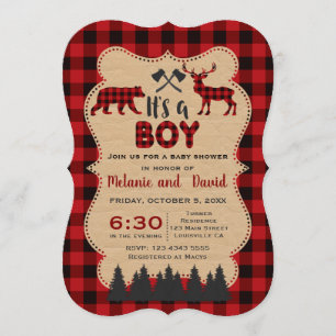 Lumberjack Red Buffalo Little Hunter Baby Shower Invitation