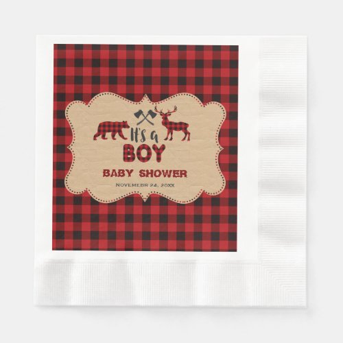 Lumberjack Red Buffalo Little Hunter Baby Shower Paper Napkins