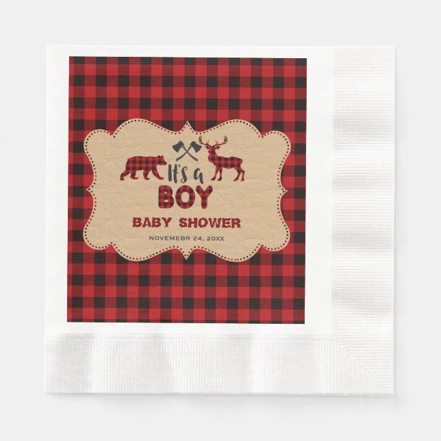 Lumberjack Red Buffalo Little Hunter Baby Shower Paper Napkins (Front)