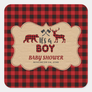 Lumberjack Red Buffalo Little Hunter Baby Shower Square Sticker