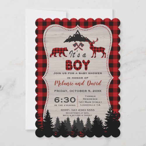 Lumberjack Red Buffalo Old Washed Barn Baby Shower Invitation