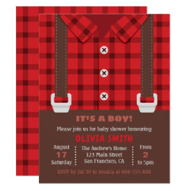 Lumberjack Red Buffalo Plaid Baby Boy Shower Card