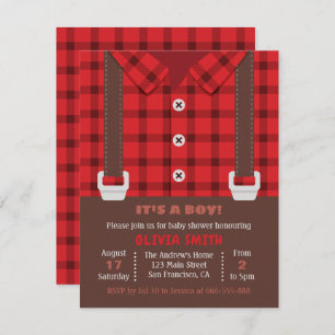 Lumberjack Red Buffalo Plaid Baby Boy Shower Invitation