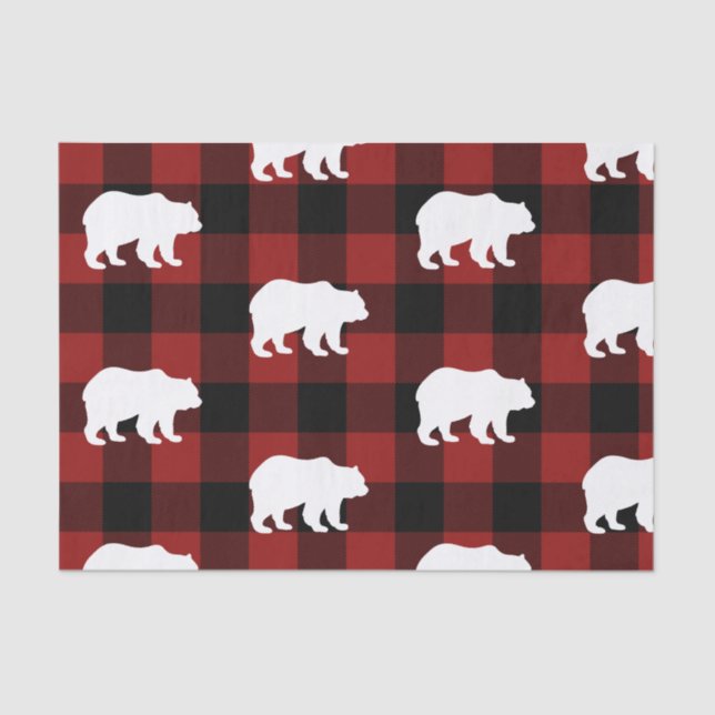 Lumberjack Red Buffalo Plaid Bear Pattern Holiday Tissue Paper (Front)