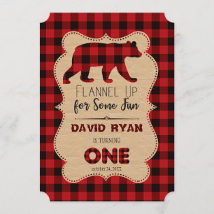 Lumberjack Red Buffalo Plaid Birthday ONE Invite