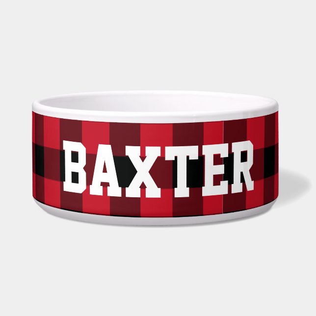 Lumberjack Red Buffalo Plaid Custom Name Bowl (Front)