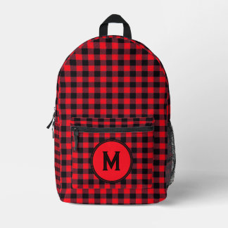 Lumberjack Red Buffalo Plaid Pattern Monogrammed Printed Backpack