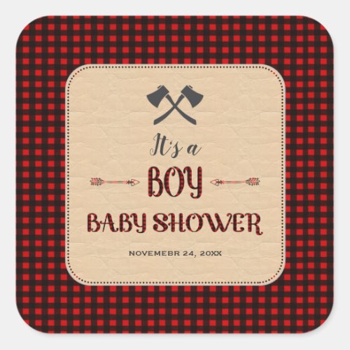 Lumberjack Red Buffalo Wild Hunter Baby Shower Square Sticker