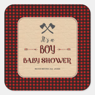 Lumberjack Red Buffalo Wild Hunter Baby Shower Square Sticker