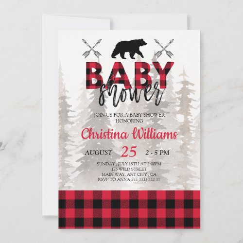 Lumberjack Red Flannel Boy Baby Shower Invitation