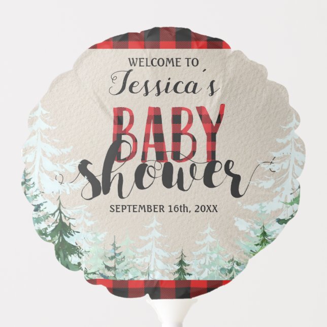 Lumberjack Red Plaid Baby Shower Balloon (Front)