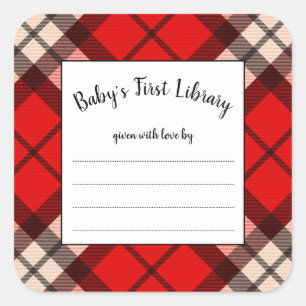 Lumberjack red plaid baby shower book square sticker