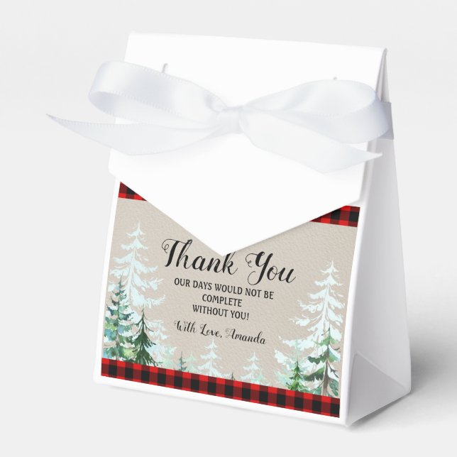 Lumberjack Red Plaid Baby Shower Favor Box (Front Side)